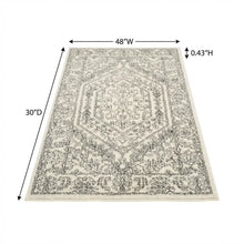 Ivory and Silver Area Rug with Power Loomed Polypropylene Pile for Accent Spaces