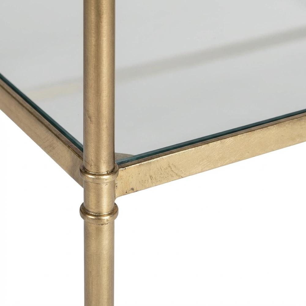 Antique Gold Metal Coffee Table with Shelf and Iron Frame