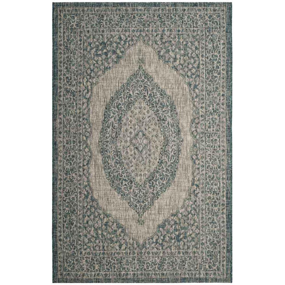 COURTYARD, LIGHT GREY / TEAL, 6'-7" X 6'-7" Round, Area Rug, CY8751-37212-7R