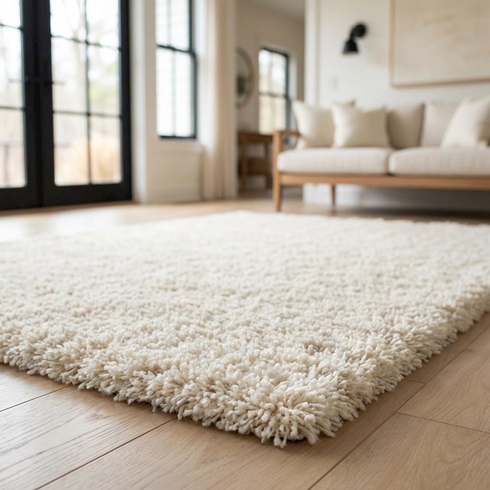Beige Ivory Area Rug with Power Loomed Construction and Medium Rectangle Shape