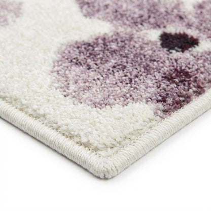 Ivory and Purple Area Rug with Power Loomed Polypropylene Pile, Rectangle Design