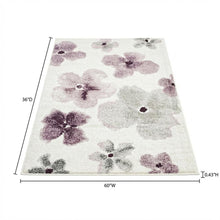 Ivory and Purple Area Rug with Power Loomed Polypropylene Pile, Rectangle Design