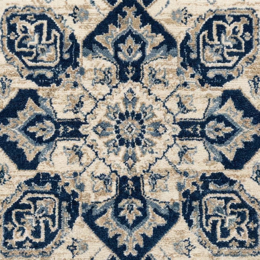 Navy and Creme Area Rug with Power Loomed Construction and Jute Backing