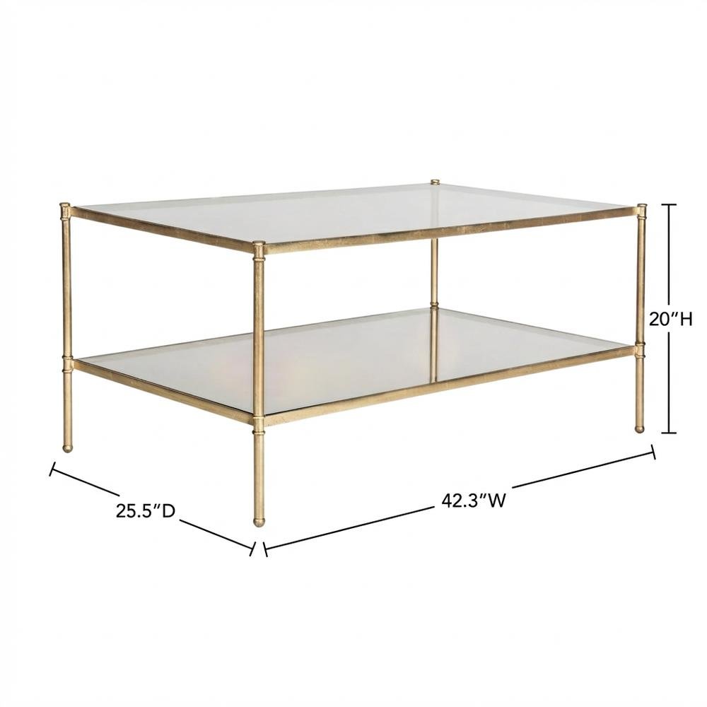 Antique Gold Metal Coffee Table with Shelf and Iron Frame