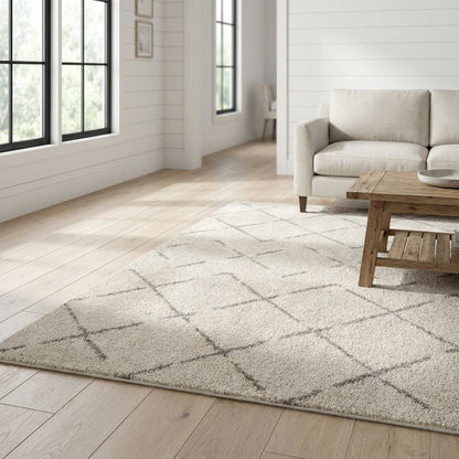 Ivory/Beige Area Rug with Power Loomed Large Rectangle Design for Living Room