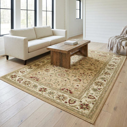 Beige Ivory Area Rug with Power Loomed Polypropylene Pile and Jute Backing