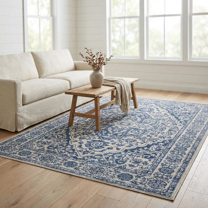 Navy and Light Grey Area Rug, Power Loomed Construction, Jute Backing, Rectangle