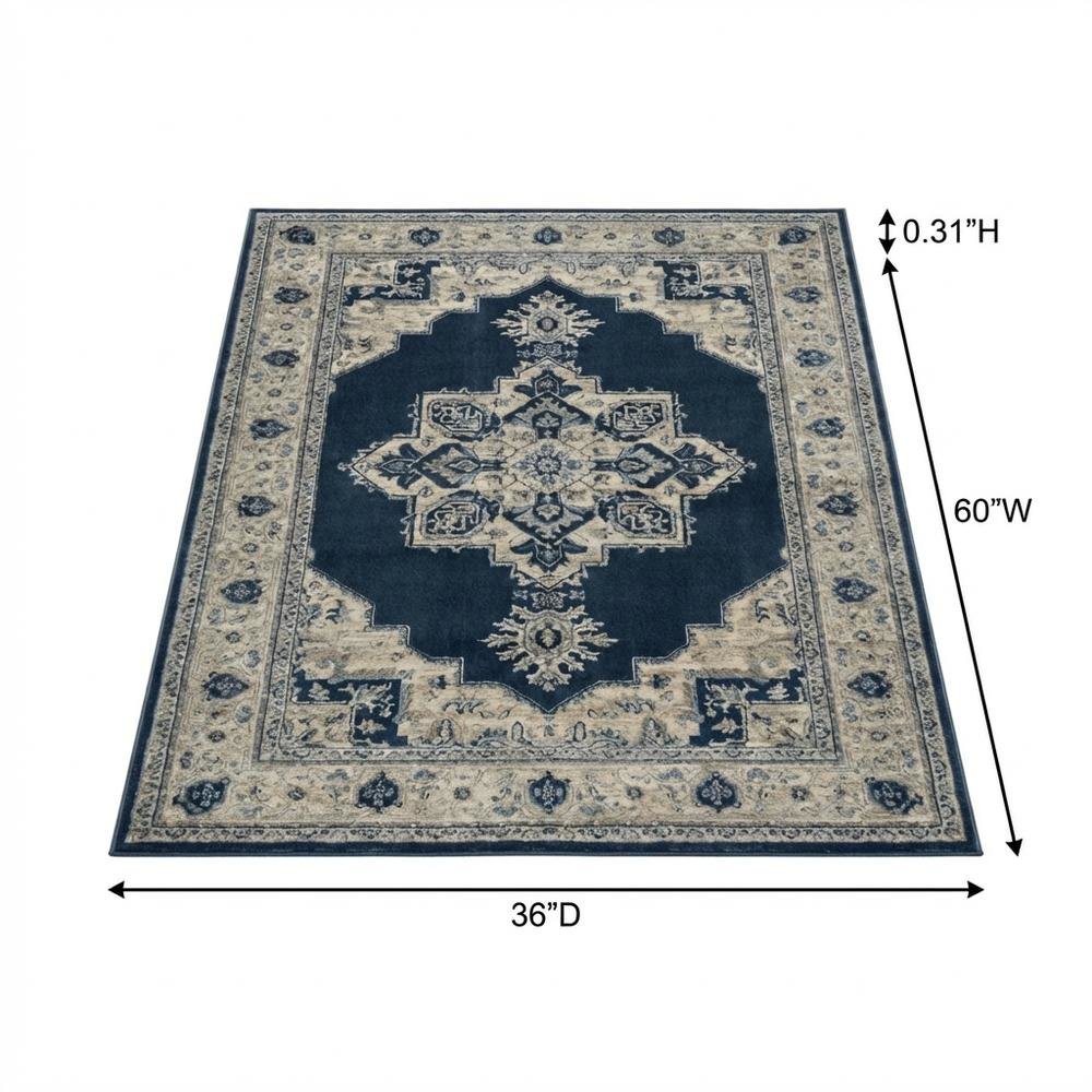 Navy and Creme Area Rug with Jute Backing and Power Loomed Construction