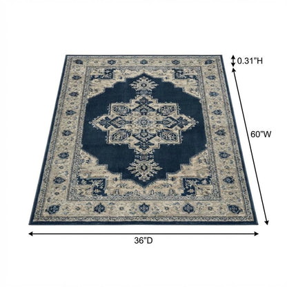 Navy and Creme Area Rug with Jute Backing and Power Loomed Construction