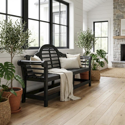 Dark Slate Grey Acacia Bench with Galvanized Steel Frame for Outdoor Use