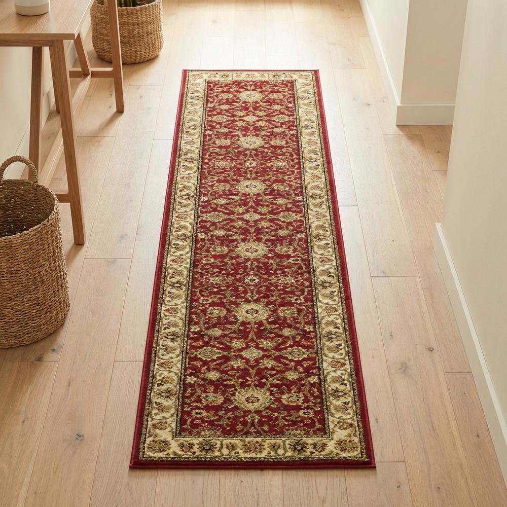 Red / Ivory Area Rug with Jute Backing & Power Loomed Construction, 2'-3" x 6'