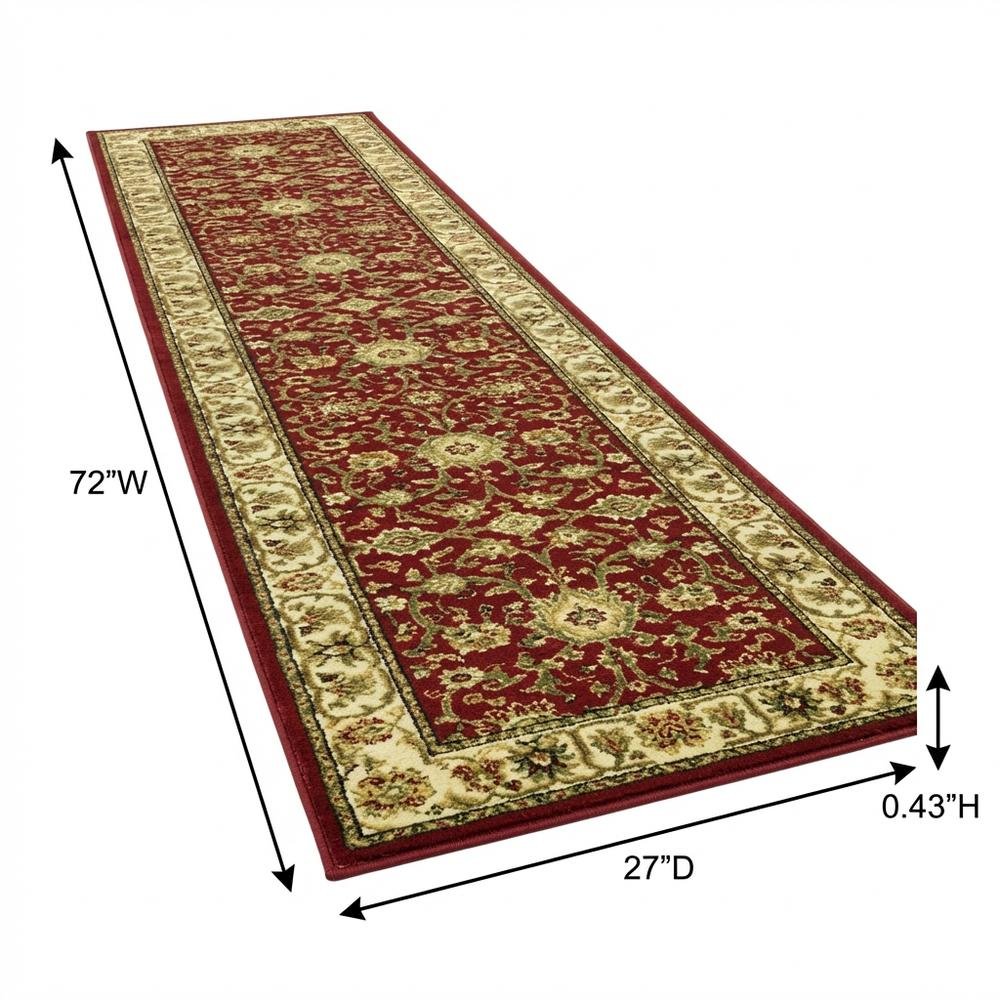 Red / Ivory Area Rug with Jute Backing & Power Loomed Construction, 2'-3" x 6'
