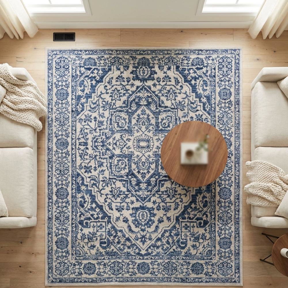 Navy and Light Grey Area Rug with Jute Backing and Power Loomed Construction