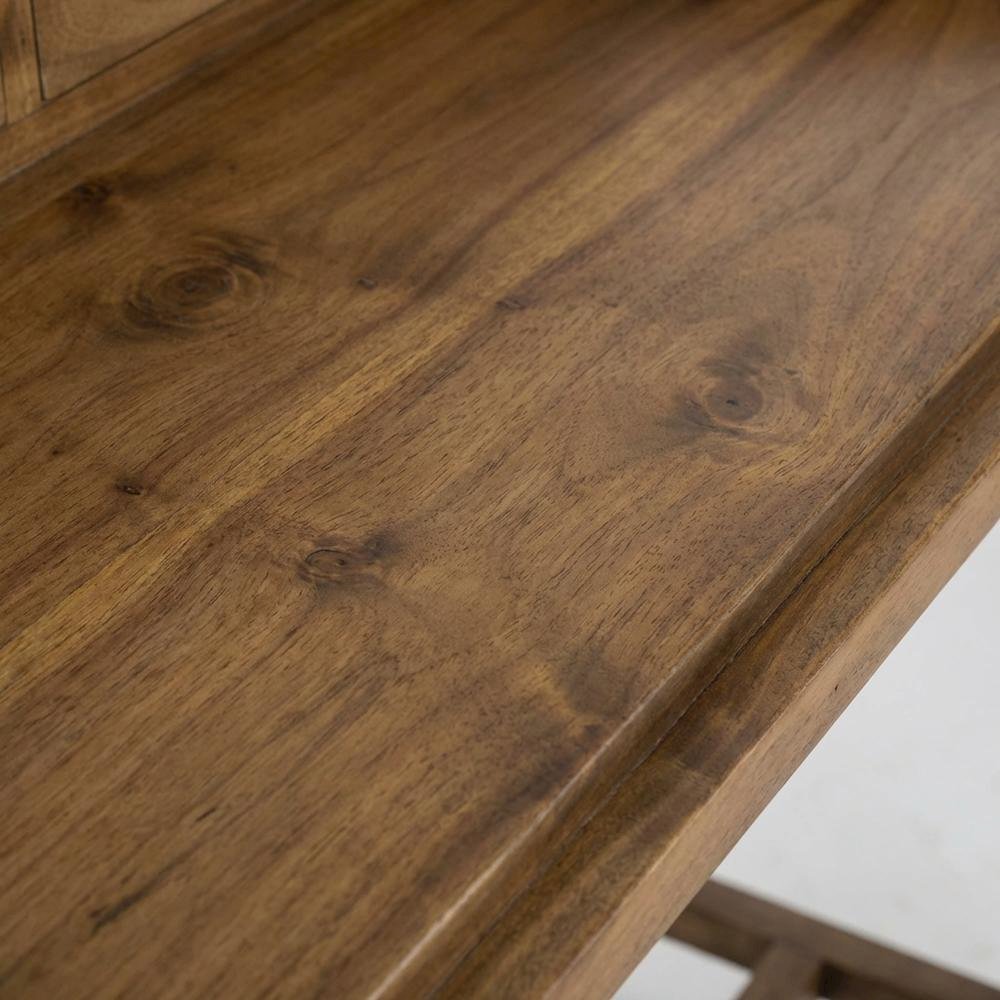 Oak-Colored Writing Desk With Pull-Out Tray And Spacious Storage