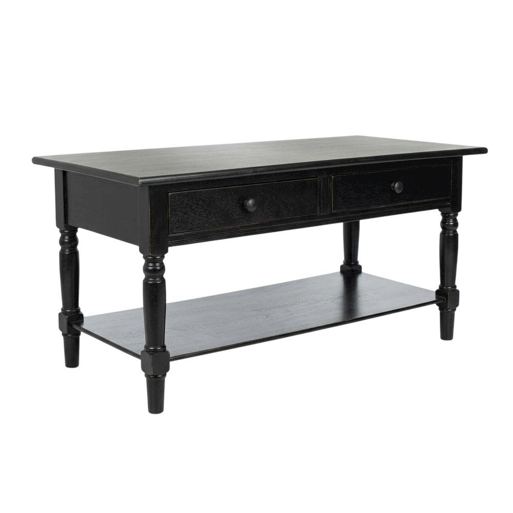 Black Pine Coffee Table with 2 Drawers and Aluminum Alloy Frame