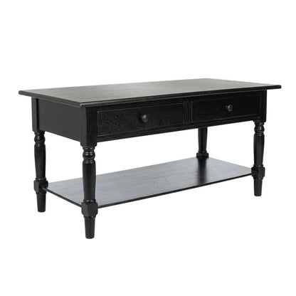 Black Pine Coffee Table with 2 Drawers and Aluminum Alloy Frame
