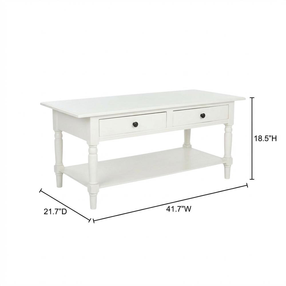 White Pine Coffee Table with 2 Drawers and Storage Shelf