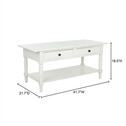 White Pine Coffee Table with 2 Drawers and Storage Shelf
