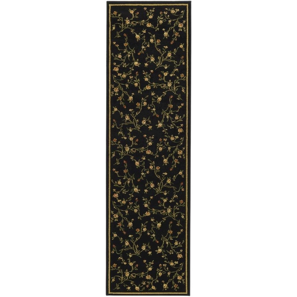 Black and Green Area Rug with Power Loomed Polypropylene Pile and Jute Backing