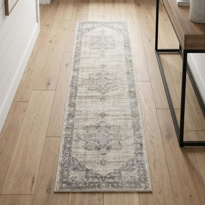 Cream and Grey Area Rug with Jute Backing and Power Loomed Construction, Runner
