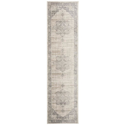 Cream and Grey Area Rug with Jute Backing and Power Loomed Construction, Runner