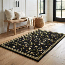 Black and Green Area Rug with Power Loomed Construction and Jute Backing