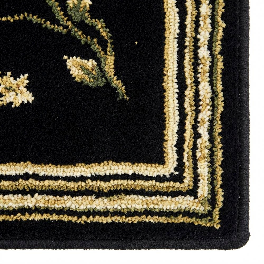 Black and Green Area Rug with Power Loomed Construction and Jute Backing