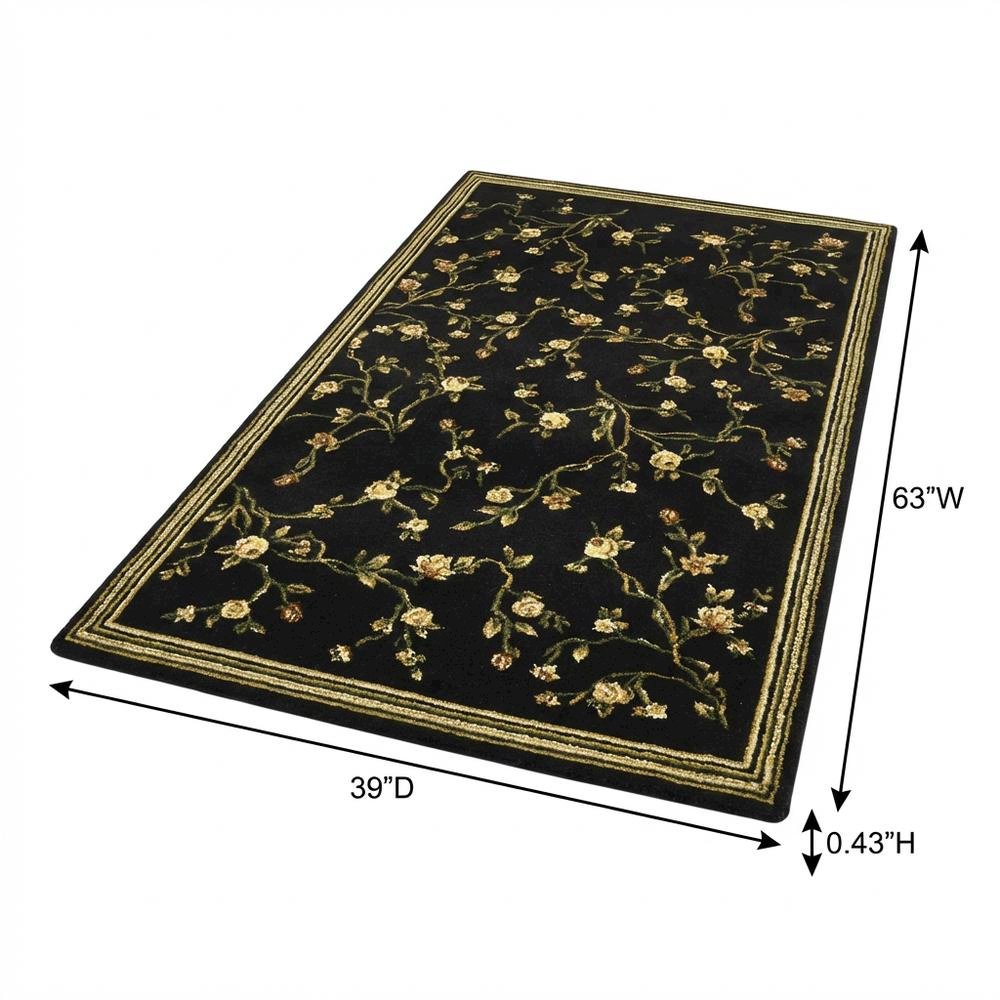 Black and Green Area Rug with Power Loomed Construction and Jute Backing