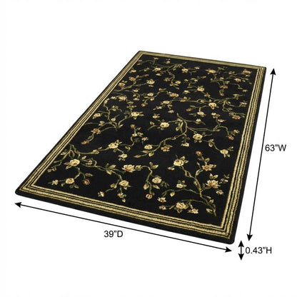 Black and Green Area Rug with Power Loomed Construction and Jute Backing