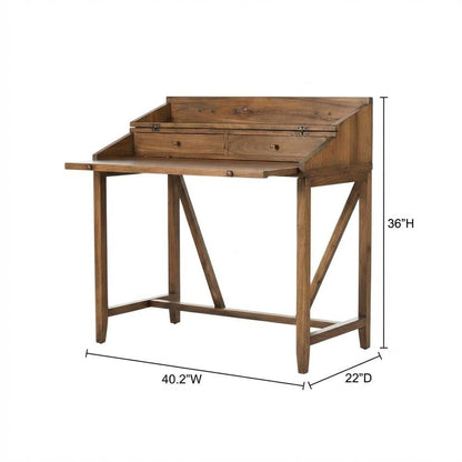 Oak-Colored Writing Desk With Pull-Out Tray And Spacious Storage