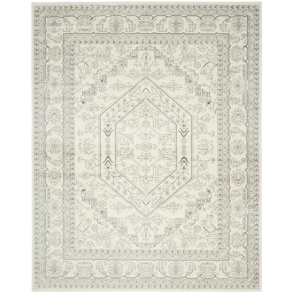 Ivory and Silver Area Rug with Power Loomed Polypropylene Pile, Large Rectangle