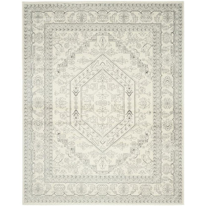 Ivory and Silver Area Rug with Power Loomed Polypropylene Pile, Large Rectangle