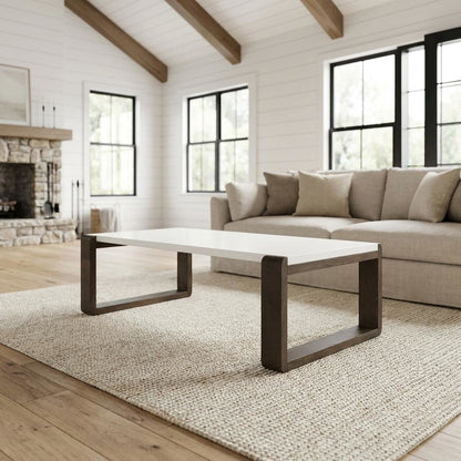 Mid-Century Modern White and Dark Brown Coffee Table with Wood Frame