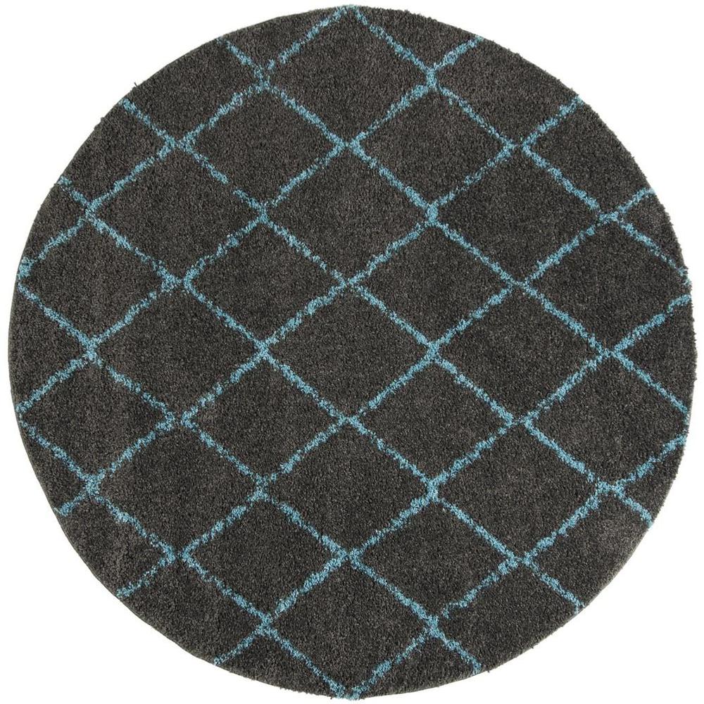 ARIZONA SHAG, GREY / TURQUOISE, 6'-7" X 6'-7" Round, Area Rug
