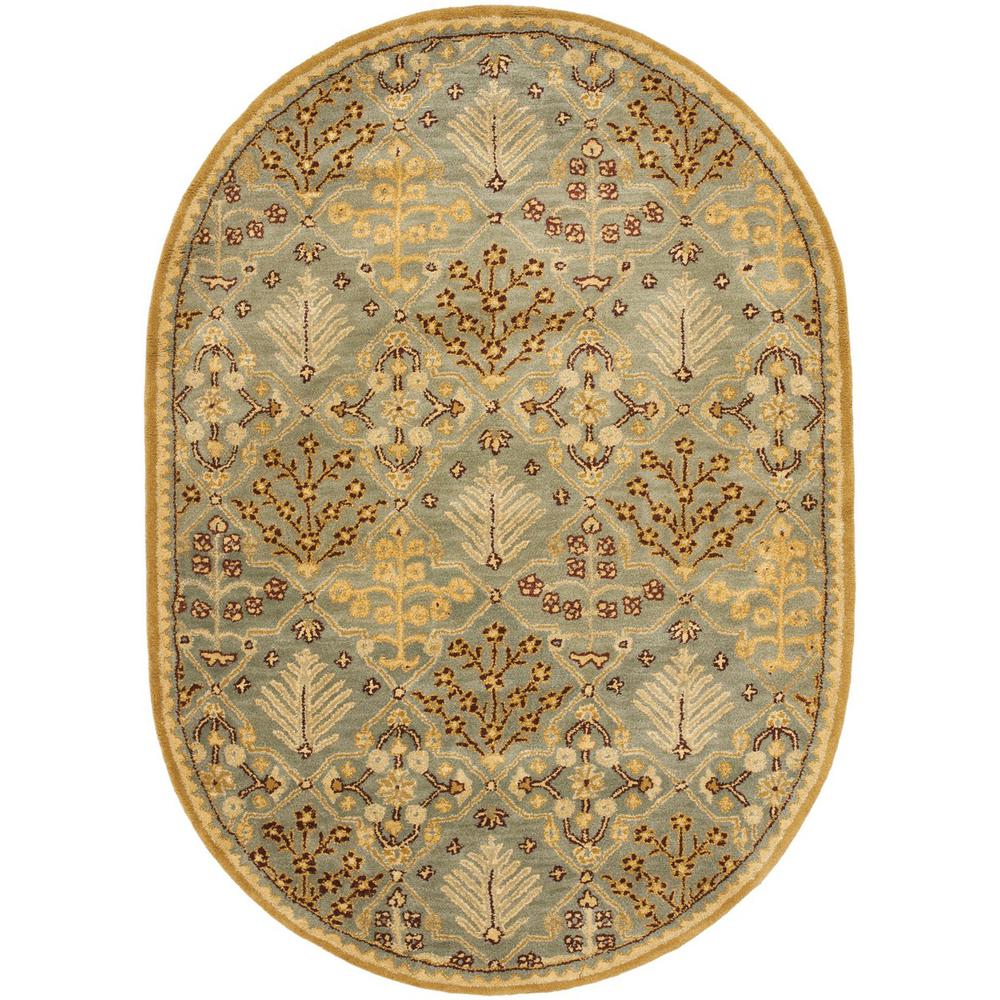 ANTIQUITY, LIGHT BLUE / GOLD, 4'-6" X 6'-6" Oval, Area Rug