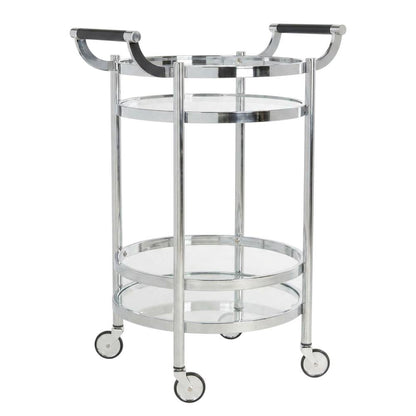 Chrome 2-Tier Round Bar Cart with Metal Frame and Spacious Shelves