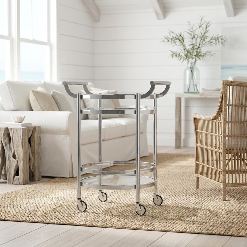 Chrome 2-Tier Round Bar Cart with Metal Frame and Spacious Shelves