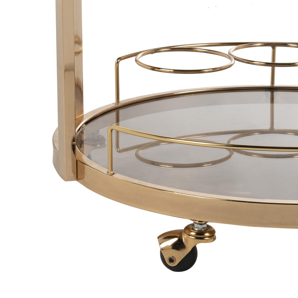 Rio 3 Tier Round Bar Cart And Wine Rack, Gold/Tinted Glass