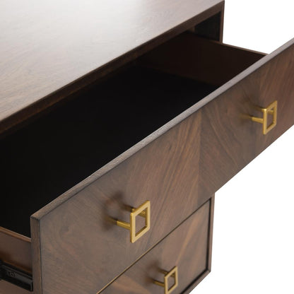 Katia 3 Drawer Chest, Walnut Parquet/Gold