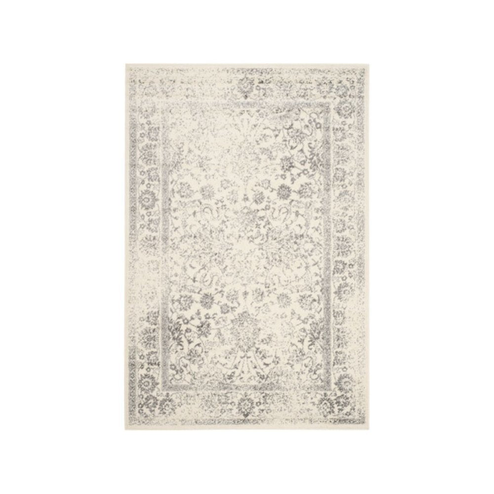 Ivory and Silver Area Rug with Power Loomed Design and Plush Polypropylene Pile