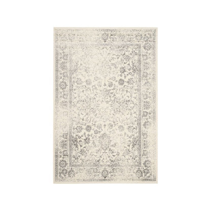 Ivory and Silver Area Rug with Power Loomed Design and Plush Polypropylene Pile