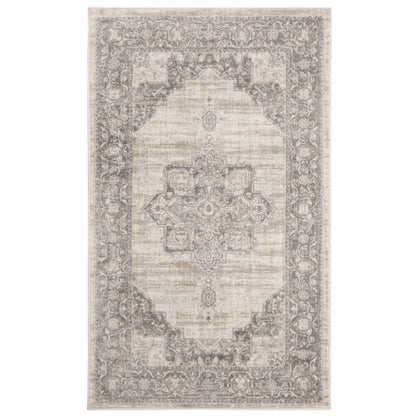 Cream and Grey Area Rug with Power Loomed Small Rectangle Shape