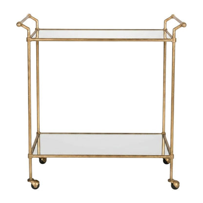 Gold Metal Bar Cart with Casters and Single Shelf for Stylish Entertainment