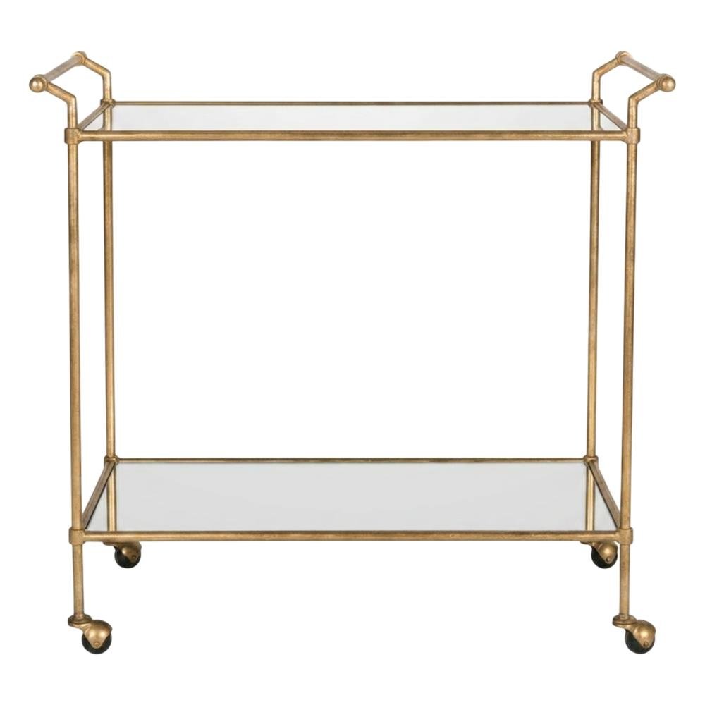 Gold Metal Bar Cart with Casters and Single Shelf for Stylish Entertainment