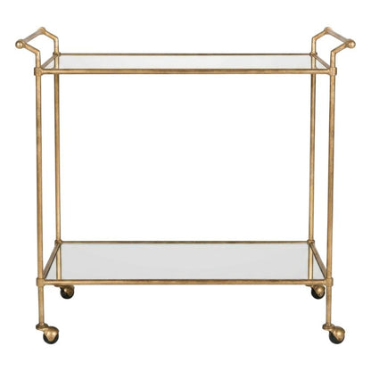 Gold Metal Bar Cart with Casters and Single Shelf for Stylish Entertainment