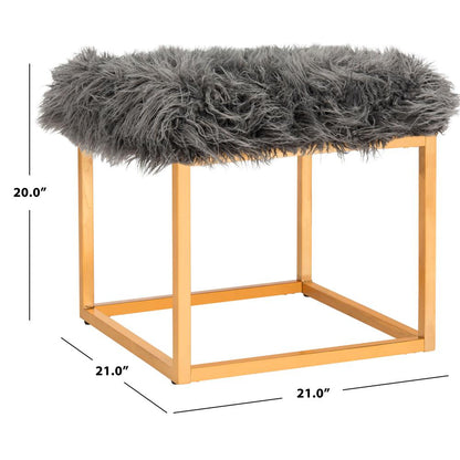 ROWAN CONTEMPORARY GLAM FAUX SHEEPKIN SQUARE OTTOMAN, FOX6288B