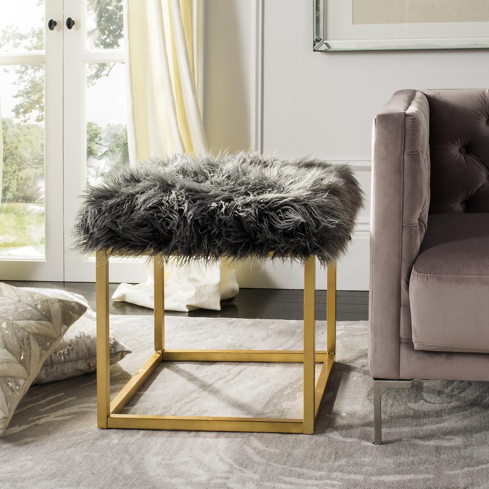 ROWAN CONTEMPORARY GLAM FAUX SHEEPKIN SQUARE OTTOMAN, FOX6288B