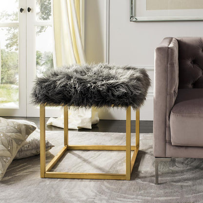 ROWAN CONTEMPORARY GLAM FAUX SHEEPKIN SQUARE OTTOMAN, FOX6288B