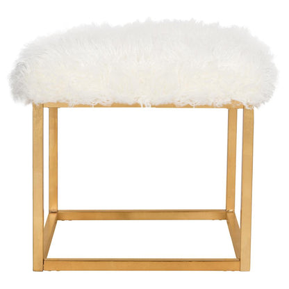 ROWAN CONTEMPORARY GLAM FAUX SHEEPKIN SQUARE OTTOMAN, FOX6288C