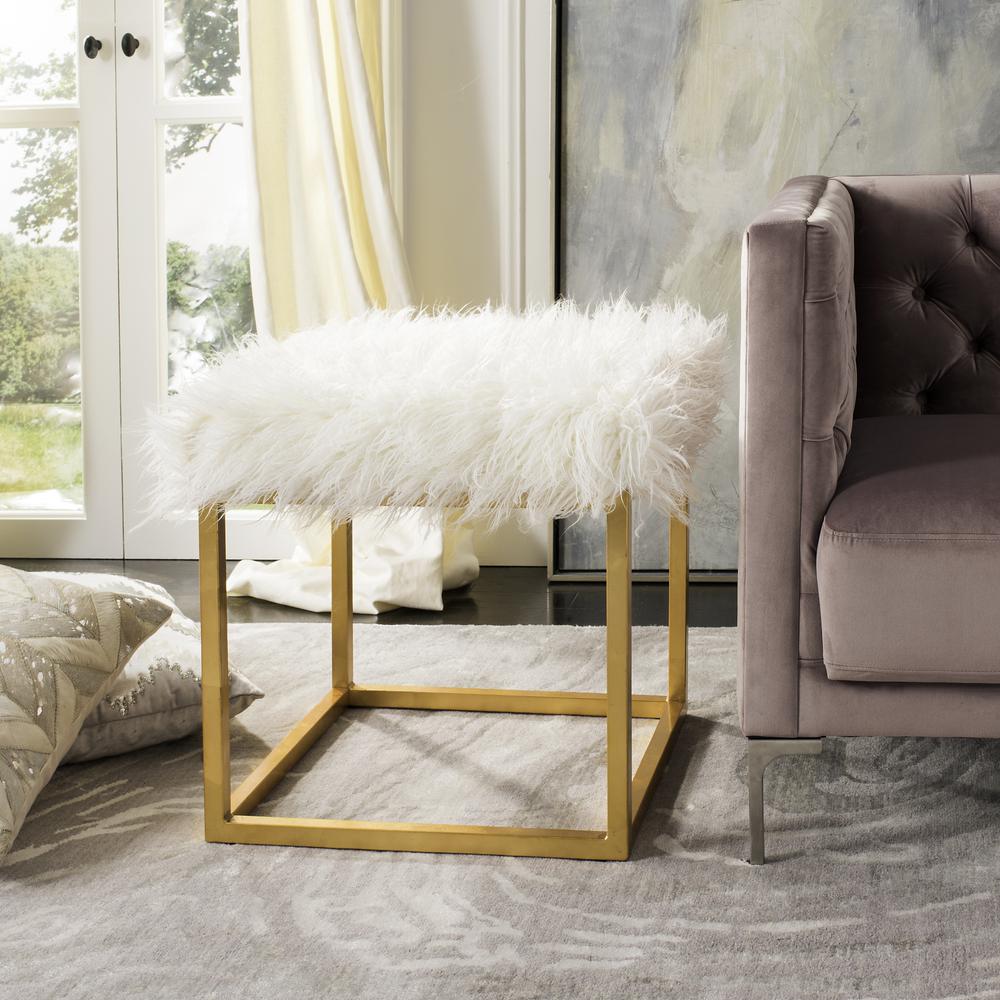 ROWAN CONTEMPORARY GLAM FAUX SHEEPKIN SQUARE OTTOMAN, FOX6288C